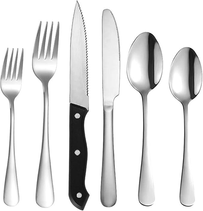 48 Piece Flatware Set for 8 Stainless Steel Cutlery Sets Delicate Camping Silverware Set for Kitchen Hotel Picnic Restaurant Include Knife Fork Spoon Steak Knife Dessert Fork Dessert Spoon