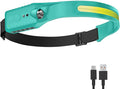 Rechargeable LED Headlamp (Blue), 400 Lumens, 230° Wide Beam, USB-C, IPX4, 5 Modes — Lightweight, Adjustable Headband; Hard Hat Clips for Camping, Hiking, Running & Repairs, Gift