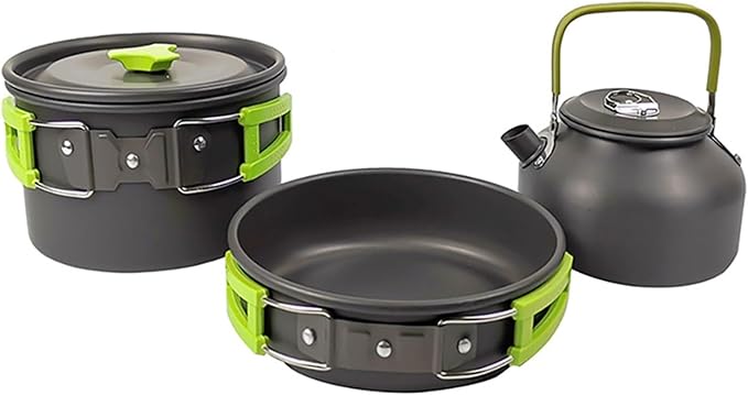 Compatible for Camping Cooking Set Cookware Travel Tableware Outdoor Picnic Teapot for 2-3 Peaple Non-Stick Pots Assorted Sets
