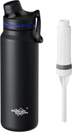 Membrane Solutions C3 Filtered Water Bottle, 32oz Stainless Steel Water Bottle with Replaceable UF+ACF Filter Cartridge, Portable Water Filter, Travel, Hiking & Camping for Drinking Water