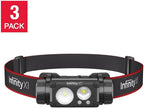Infinity X1 Rechargeable LED Headlamps, 1500 Lumens, Up to 30 Hours Runtime, 6 Modes, 3-Pack