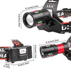 Headlamp Rechargeable LED Head Lamp, Super Bright Zoomable Head Light with Taillight and Night Vision Functions, Headlamps Adults Forehead Flashlight Headlight for Running, Camping, Hiking