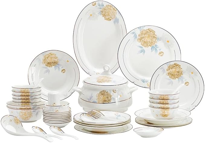 European Chopsticks Bone China Tableware Set Dishes Set 58 Pieces