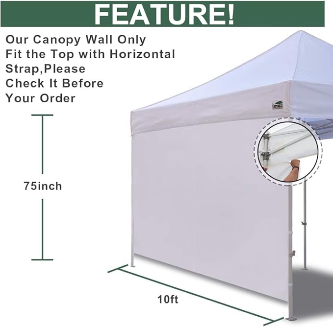 Eurmax USA 10FT Instant Canopy SunWall Pop Up Canopy Wall with Horizontal Strap for Eurmax ONLY,1 Pack Sidewall (White)