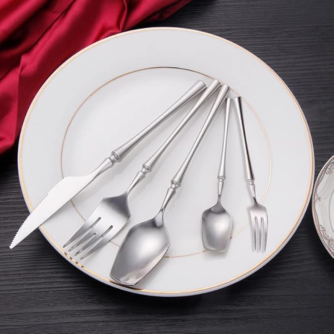 Cutlery Set Pieces Service Stainless Steel Titanium Flatware,5PCS Spoon Cutlery Set Stainless Steel Kitchen Dinnerware Knife Fork Spoon Flatware Set Western Spoon Tableware Set,