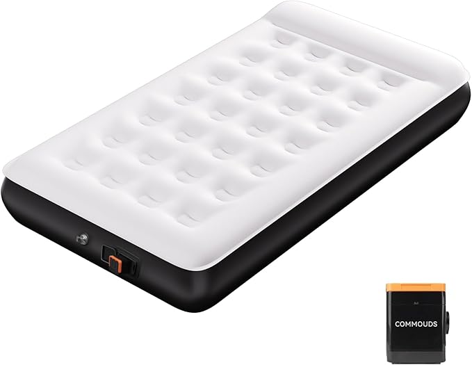 COMMOUDS Twin Air Mattress with Built-in USB Rechargeable Air Pump, 8" Raised Blow up Mattress with Built-in Pillow, Portable Inflatable Mattress, Air Bed for Camping, Travel, Home and Guest