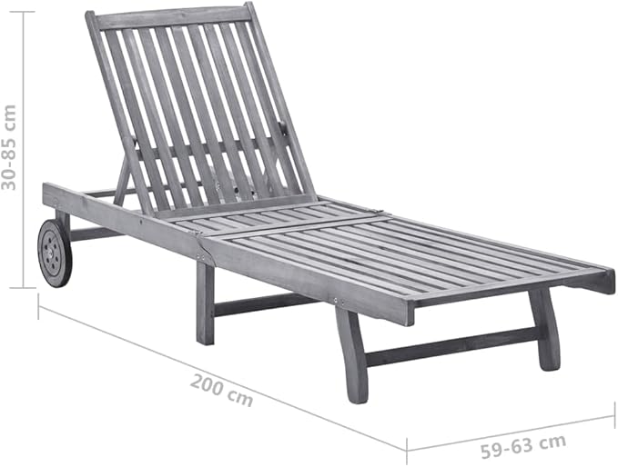 Zero Gravity Chair Camping chairPatio Sun Lounger with Cushion Gray Solid Acacia WoodSuitable for Gardens, courtyards, and patios