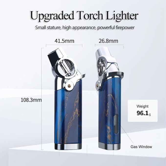 HONEST Single Jet Flame Butane Lighters Refillable Metal Lighters Adjustable Gas Lighter Windproof Gift for Men BBQ Grill Camping (Blue)