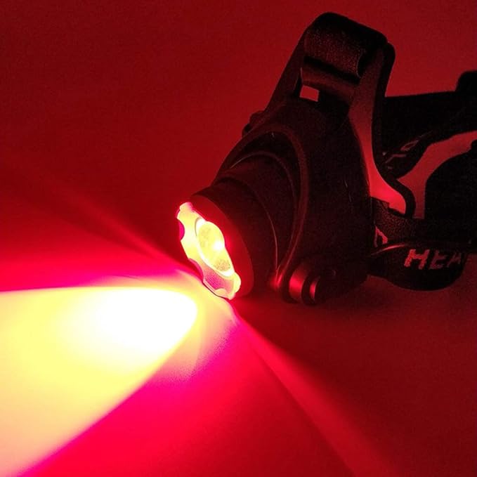 Hunting Red Light Headlamp Zoomable LED Headlight with 3 Lighting Mode and Water Resistant for Running Camping Hiking Reading.