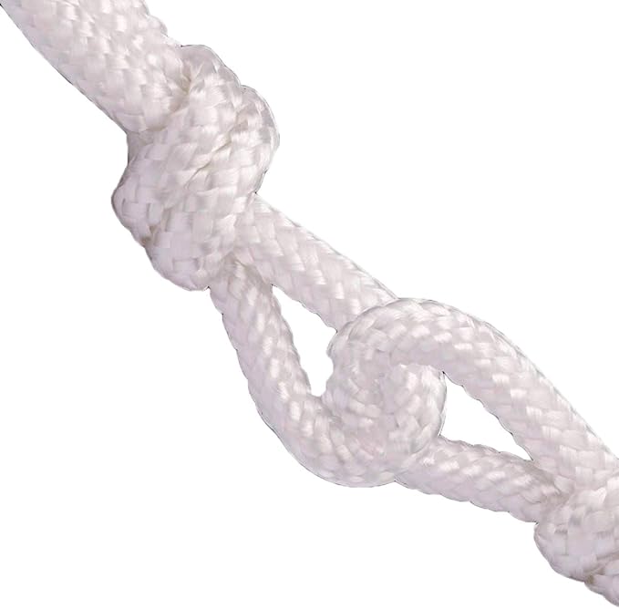 6mm White Diamond Braid Nylon Rope, Paracord All Purpose Utility Rope Nylon Twine for Crafts,Cargo,Tie-Downs,Camping,Indoor Outdoor Use(1/4inch,50ftx1 Hank)