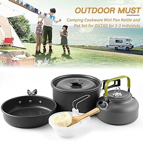 Portable Camping Cookware Kit, Outdoor Cook Gear Pot Pan Kettle Set, Picnic Tableware Tools for Hiking Backpacking Family