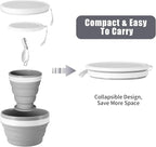 Odoland Camping Collapsible Silicone Cup and Bowl Set, Portable Mess Kit with Stainless Steel Spork and Lid for 1 Person Backpacking, Family Cookware, Hiking, Picnic, Travel