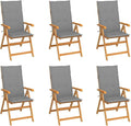Patio Chairs 6 pcs,Outdoor Folding Chair,Lounge Chair,Portable Camping Chair,Tanning Chairs for Outside,Garden Chair,for Outdoor Patio, Campsite, or Yard, with Gray Cushions Solid Teak Wood