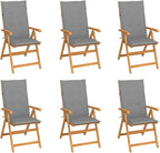 Patio Chairs 6 pcs,Outdoor Folding Chair,Lounge Chair,Portable Camping Chair,Tanning Chairs for Outside,Garden Chair,for Outdoor Patio, Campsite, or Yard, with Gray Cushions Solid Teak Wood