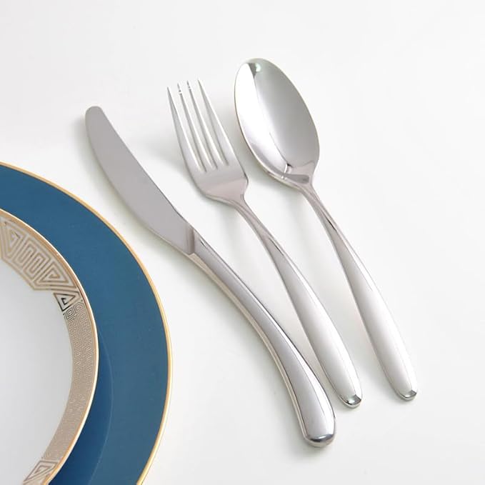 Stainless Steel Silverware Set - 16-Piece Flatware Cutlery Set for 4, Durable 304 Steel Knife, Fork & Spoon, Elegant Black Handle - Perfect for Dining & Entertaining