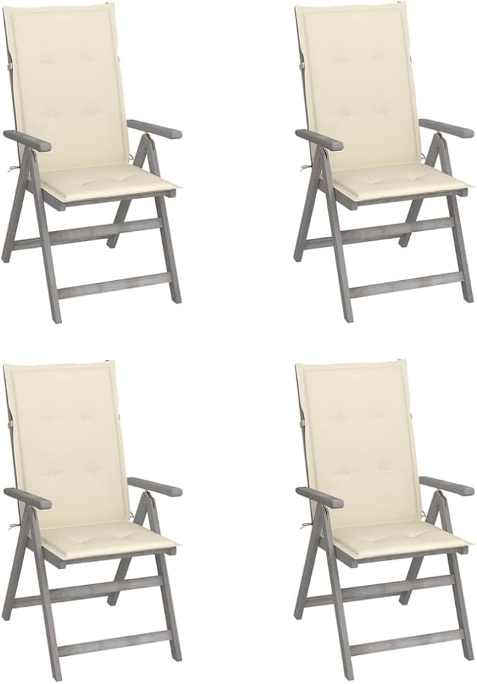 Patio Reclining Chairs,Camp Chair,Barbecue Chairs,Fishing Chairs,Bistro Chair,Coffee Chair,Patio Funiture,for Dining Room,Living Room,Study Room,Garden,4 pcs with Cushions Solid Acacia Wood