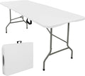 Folding Tables with Carrying Handle Lightweight Rectangular Portable Plastic Camping Table Steel Legs for Party, Dining, Wedding, Events, Picnic Indoor, Outdoor (5FT, White)