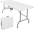 Folding Tables with Carrying Handle Lightweight Rectangular Portable Plastic Camping Table Steel Legs for Party, Dining, Wedding, Events, Picnic Indoor, Outdoor (5FT, White)