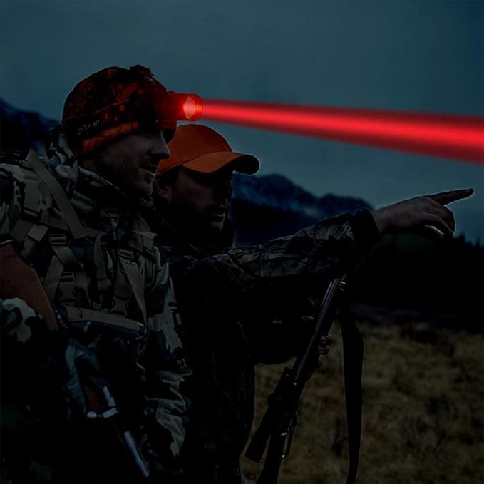 50000 Lumens Hunting Red Light Rechargeable Headlamp LED Tactical Head Lamp Super Bright Red Headlight Zoomable Waterproof 3 Modes Headlamps for Coyote Hog Astronomy Night Vision Aviation Fishing