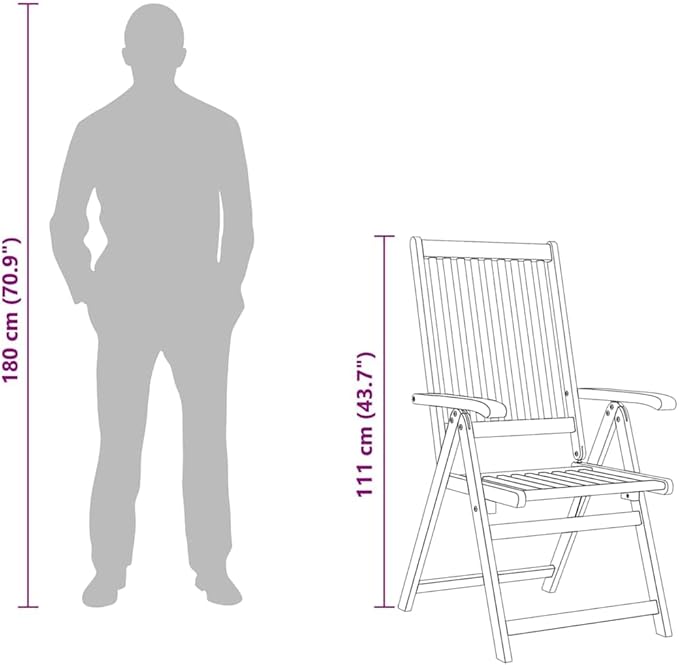 vidaXL - Patio Folding Chairs 6 Pcs - Camping Garden Lawn Chair - Solid Acacia Wood - Adjustable and Foldable - Brown Retro Style - 22.4" x 27.2" x 43.7"