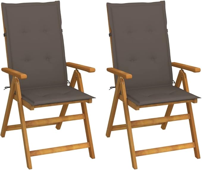 Patio Reclining Chairs ,Bistro Chair,Patio Funiture,Lawn Chairs,Armchair,Beach Chair,Camp Chair,Coffee Chair,for Outdoor,Fire Pit,Deck,Lawn,Outside,Garden,2 pcs with Cushions Solid Acacia Wood