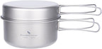 iBasingo Backpacking Cookset Titanium Camping Pots Set Ultralight Outdoor Picnic Pots Pans with Folding Handle Druable Portable Cooking Mess Kit Compact Picnic Dishes Bowls Cups (Multiple Sizes)