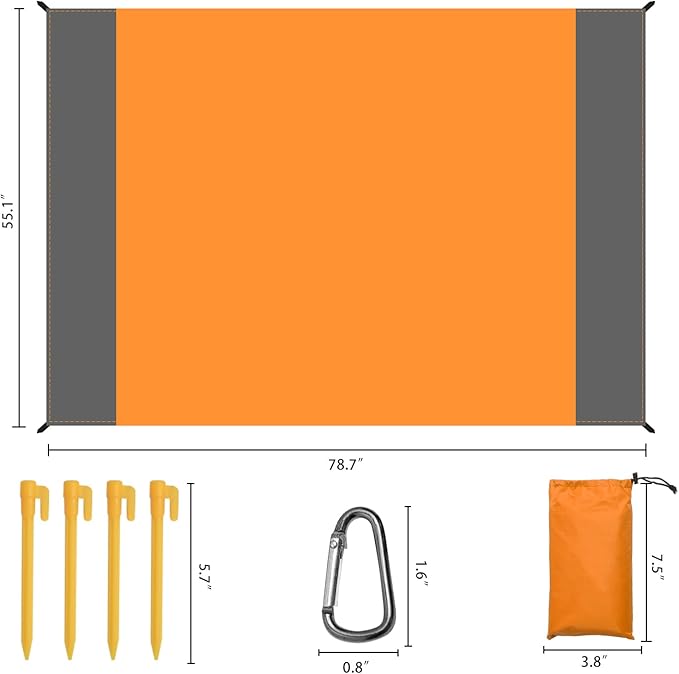 Waterproof Camping Tarp Lightweight Multifunctional Tent Footprint for Camping, Hiking Backpacking, Compact Tent Tarp Ground Sheet Mat for Ground or Under Tent（55.1" x 78.7" | Orange）