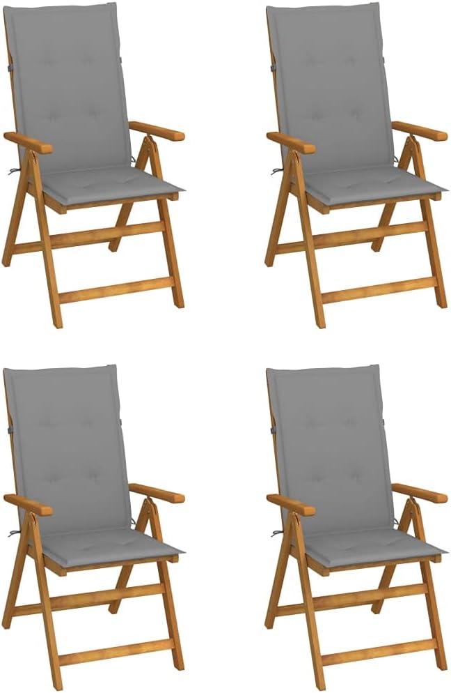 Patio Reclining Chairs,Bistro Chair,Patio Funiture,Lawn Chairs,Armchair,Beach Chair,Camp Chair,Coffee Chair,for Outdoor,Fire Pit,Deck,Lawn,Outside,Garden, 4 pcs with Cushions Solid Acacia Wood