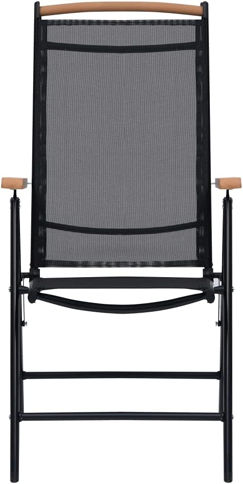 2-Pack Black Folding Patio Chairs with 7-Position Reclining Textilene Seats - Lightweight Aluminum Outdoor Lounge Chairs for Poolside, Camping, Beach, and Garden Use