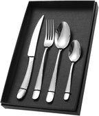 Premium 16-Piece Stainless Steel Silverware Set, Stylish Black Handle Cutlery Set for 4, Includes Knife, Fork, Spoon - Durable 304 Flatware, Perfect for Home & Events