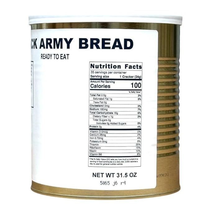 Military Surplus Freeze-Dried Hardtack Army Bread – 34 to 36 Hardtacks per Can (31.5 oz) – Ready to Eat – #10 Can – Long-Term Emergency Survival Food – 30+ Year Shelf Life – Made in USA – Ideal for Camping & Prepping Pack of 1
