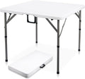 34" Square Folding Card Table, Fold-in-Half Utility Dining Portable Table Heavy Duty HDPE White Plastic Foldable with Carrying Handle Indoor Outdoor for Picnic, Camping, Party
