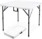 34" Square Folding Card Table, Fold-in-Half Utility Dining Portable Table Heavy Duty HDPE White Plastic Foldable with Carrying Handle Indoor Outdoor for Picnic, Camping, Party