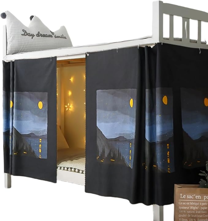 Dorm Bottom Bunk Bed Curtains Privacy Curtains 350g Dustproof Breathable Single Bed Blackout Curtains Panels Privacy Underbed Loft Bed Canopy Tent Curtain Shading Drapes for Dorm College Home 2 panels