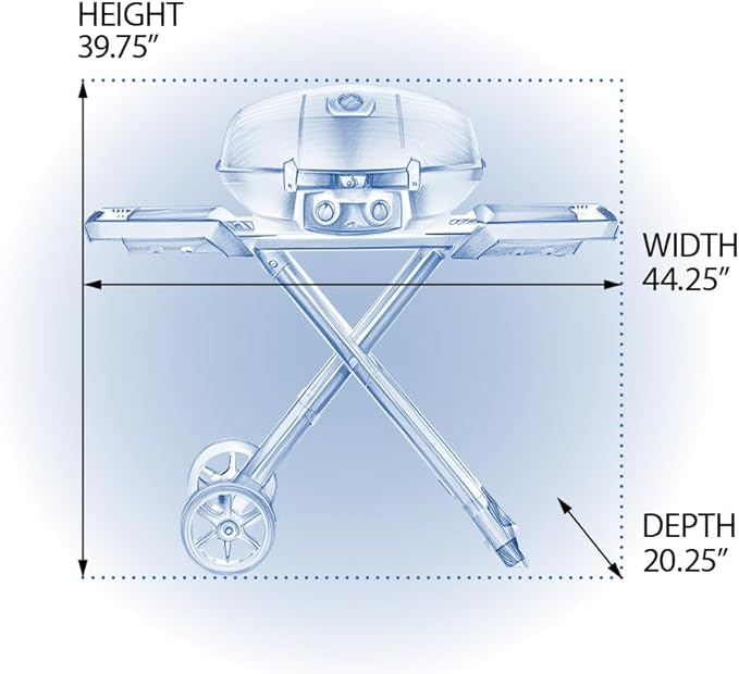 Napoleon TravelQ PRO285X Portable Propane Gas Grill with Foldable Scissor Cart, Black, 2 Burners, Tailgating, Camping, and Small Outdoor Spaces