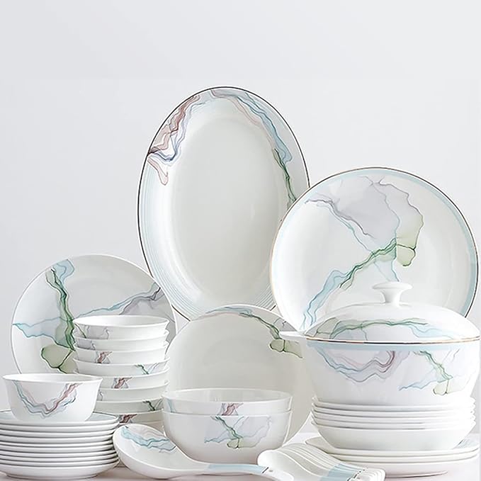 GaRcan Sudemota Dinner Plate Ceramic Dinnerware Set Kitchen Tableware Dinner Dish Ceramic Plates and Dishes Bowls 56Pcs Combination Dishes Set