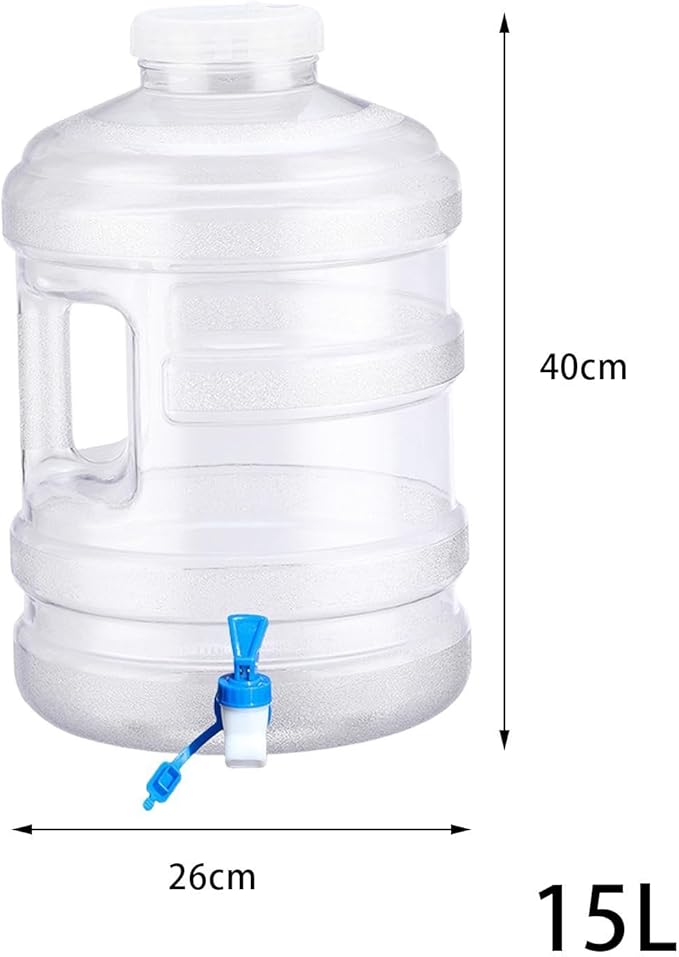 Generic Water Container Water Jug Dispenser Water Tank Can 15L Water Bucket with Faucet for Camping Picnic Hiking Washing Hand Car, 26cmx26cmx40cm, White