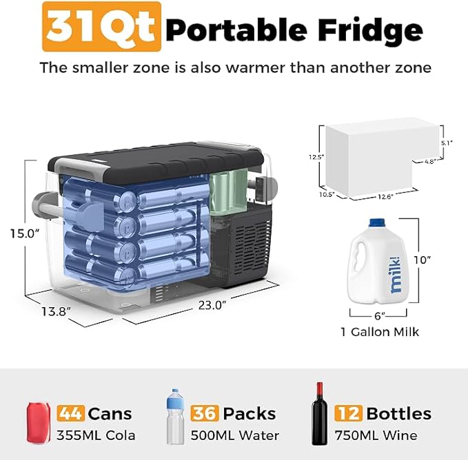 Setpower AJ30 Portable Refrigerator,Portable Freezer,32 Quart Electric Cooler,Car Refrigerator,12/24V DC Cable & 110/240V AC,Car Fridge for Camping,Truck,RV,Travel,Fishing