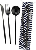 6/24/36/48/60/72 Pieces Stainless Steel Travel Camping Portable Tableware Set Straw Table Knife Spoon Fork Cleaning Brush Storage Bag(Black,10Set-60Pcs)