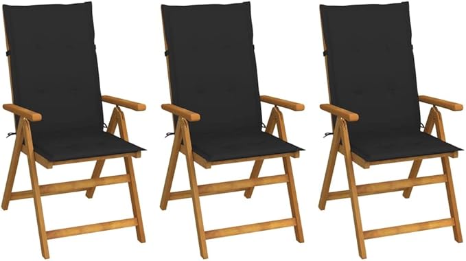 Folding Patio Chairs 3 pcs with Cushions Solid Acacia Wood Balcony Chairs Camping Chair Accent Chair Outdoor Chairs for Bedroom Dining Outdoor Patio
