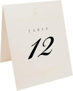 Decadent Flourish Wedding Table Numbers (Select Color/Quantity), Champagne, Ivory, 1-70, Double Sided, Tent or Use in a Stand, Great for Parties & Restaurants - Made in the USA