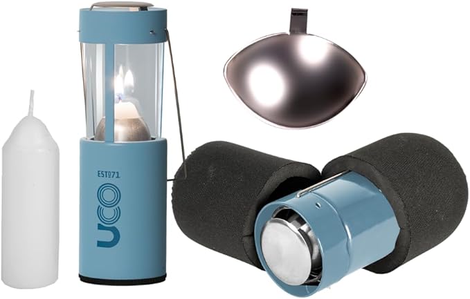 UCO Original Candle Lantern Kit – Aluminum Camping Lantern with 2 Emergency Candles, Light Reflector & Cocoon Case – Windproof Survival Lantern for Backpacking, Hiking & Power Outages