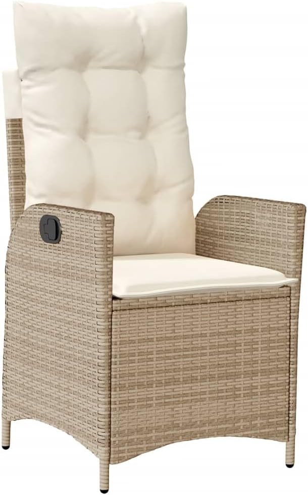 Reclining Patio Chair with Cushions Beige Poly Rattan Porch Chairs Camping Chairs Patio Chairs Living Room Chairs for Dining Patio Bedroom Outdoor