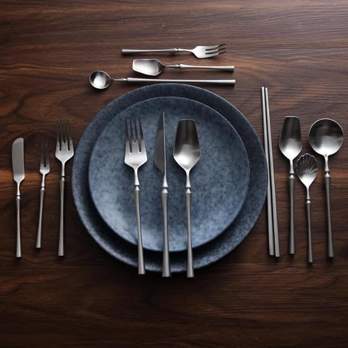 Cutlery Set Pieces Service Stainless Steel Titanium Flatware,Cutlery Flatware Set Of 4, Stainless Steel Tableware, Include Knife Fork Spoon Dinnerware with Elegant Box, for Home, Hotel, Res