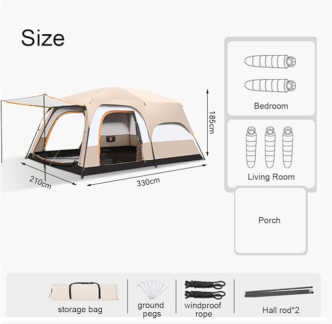 House Tent Large Tents for Camping Hiking Party,Multi-Family Tent with Mesh Windows,Sturdy Steel Poles,Waterproof Double Layer,Outdoor Tent Sun Shelter