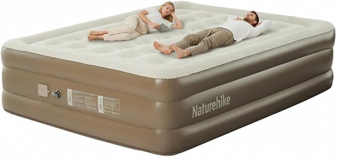Naturehike Air Mattress Queen with Built in Pump, 17.7" Raise Blow Up Luxury Mattress, Fast 2Mins Portable Colchone Inflable Mattress, Cordless Air Bed for Home & Camping