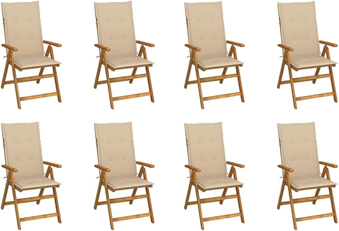 Folding Patio Chairs with Cushions 8 pcs Solid Acacia Wood Balcony Chairs Camping Chair Accent Chair Outdoor Chairs for Bedroom Dining Outdoor Patio