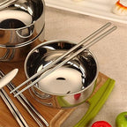 JSEIAJB Picnic Tourist Tableware Set Camping Stainless Steel Cutlery Bowl Chopsticks Spoon Suit Bag Outdoor Travel Hiking Accessories