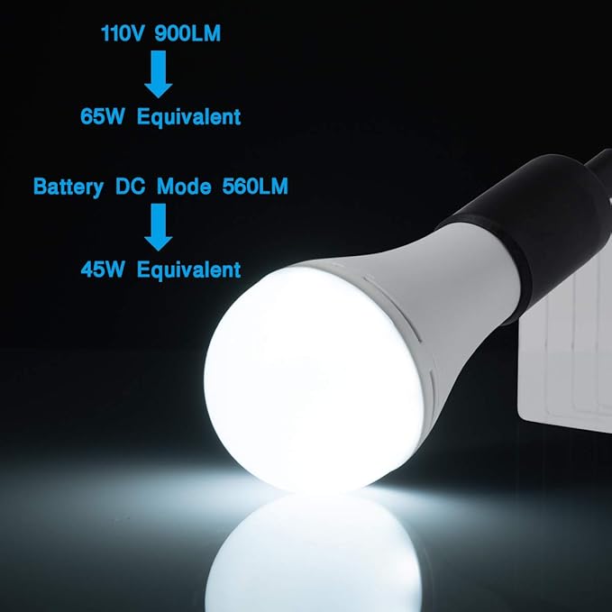 15 Pack HOLDWILL Rechargeable Emergency LED Bulb, Multi-Function Battery Backup Emergency Light for Power Outage Camping Outdoor Activity 9W 900LM 60W Equivalent White Daylight 6000K with E26/E27 Base