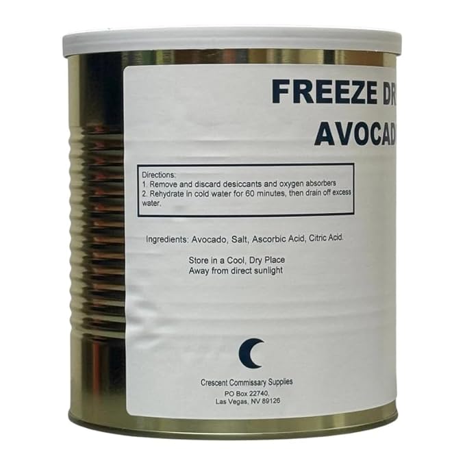 Military Surplus Freeze Dried Avocado 9 Oz Premium Long Term Storage High Nutrient Emergency Food Lightweight & Portable for Survival, Camping & Hiking 25+ Year Shelf Life Pack of 1